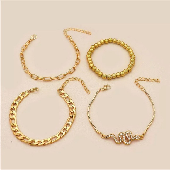 🆕 4 Pc. Rhinestone Snake Bracelet Set - Picture 2 of 4